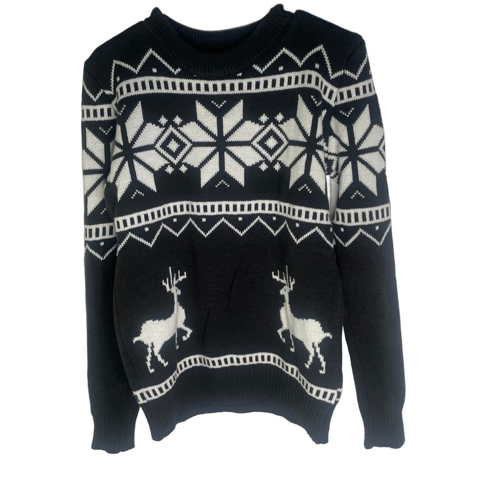 Women's size medium Black & White Holiday Crew Neck Sweater